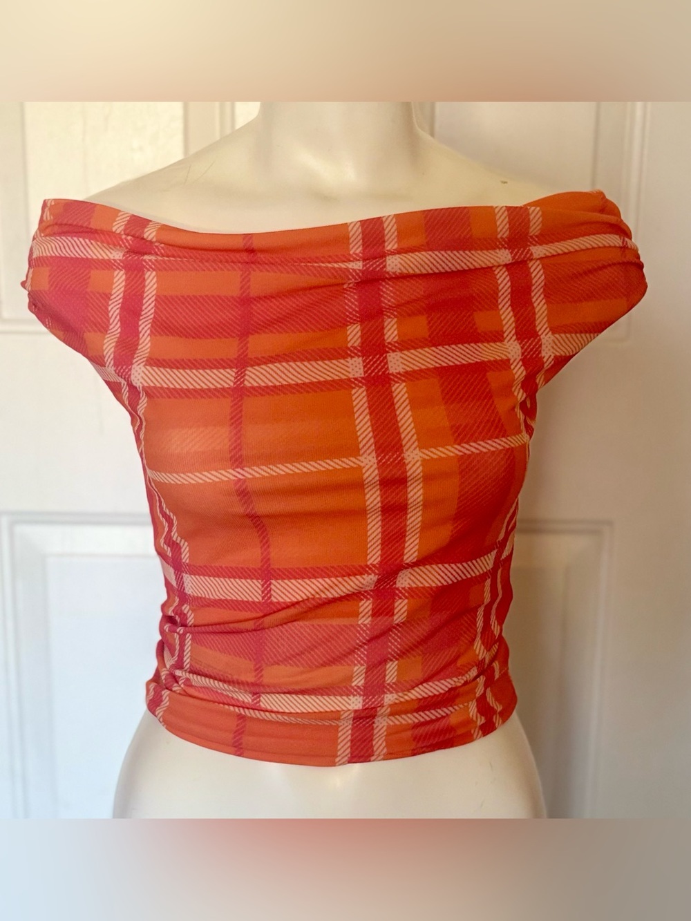 MNG by Mango Off the Shoulder Boat Neck Top Blouse Womens Small